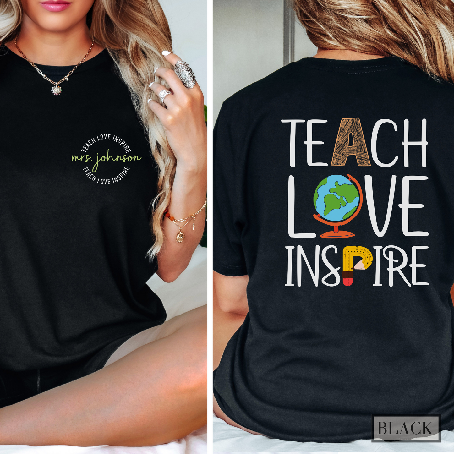 Teach Love Inspire Personalized Teacher Shirt with Custom Teacher Name