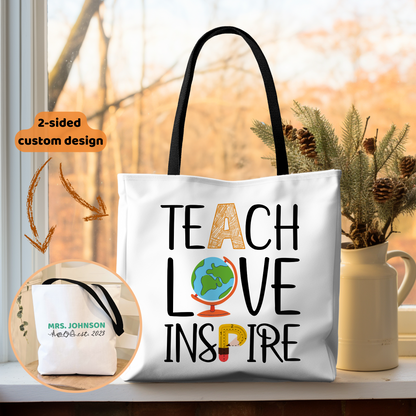 Teach Love Inspire Personalized Teacher Tote Bag with Custom Name