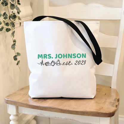 Teach Love Inspire Personalized Teacher Tote Bag with Custom Name