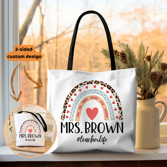 Teacher Life Rainbow Personalized Teacher Tote Bag with Custom Name